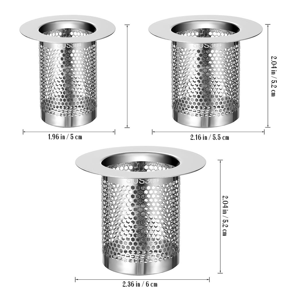 3 Pcs 304 Stainless Steel Floor Drain Filter Strainer Sink Metal Screen Strainers Shower Cover Basket Drainer Mesh