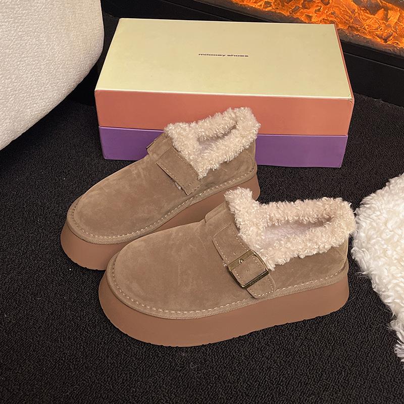 

Mao Mao shoes women s outer wear in the winter of 2025 new fashion one-pedal velvet cotton shoes thick bottom Doudou cotton shoes women 41 хаки
