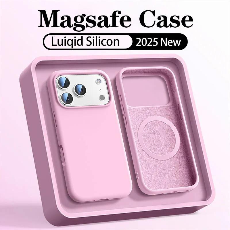 

Official Original Liquid Silicone Magnetic Phone Case For iPhone 17 Air 16 15 14 Plus 13 12 Pro Max 17Pro For Magsafe Soft Cover iPhone 15 Pro Max рожевий