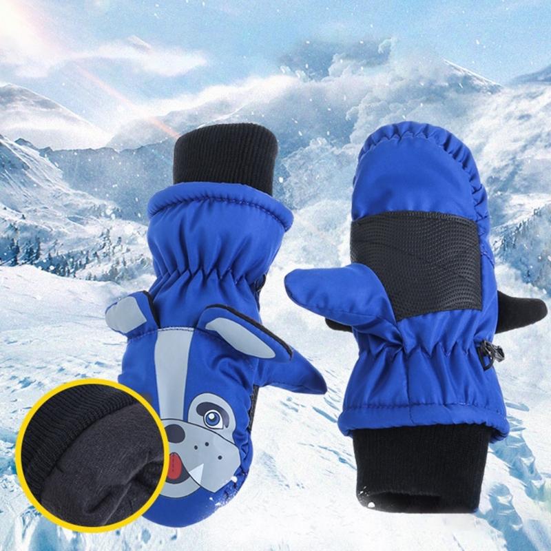 3-5Y Waterproof Kids Ski Gloves Winter Cycling Gloves Anti-Slip Gloves Warm Thick Fleece Snowboarding Mittens Gloves