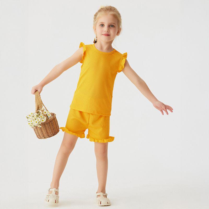 1-6 Years Kids Girls' Solid Color Cap Sleeve Tank Top and Shorts Set