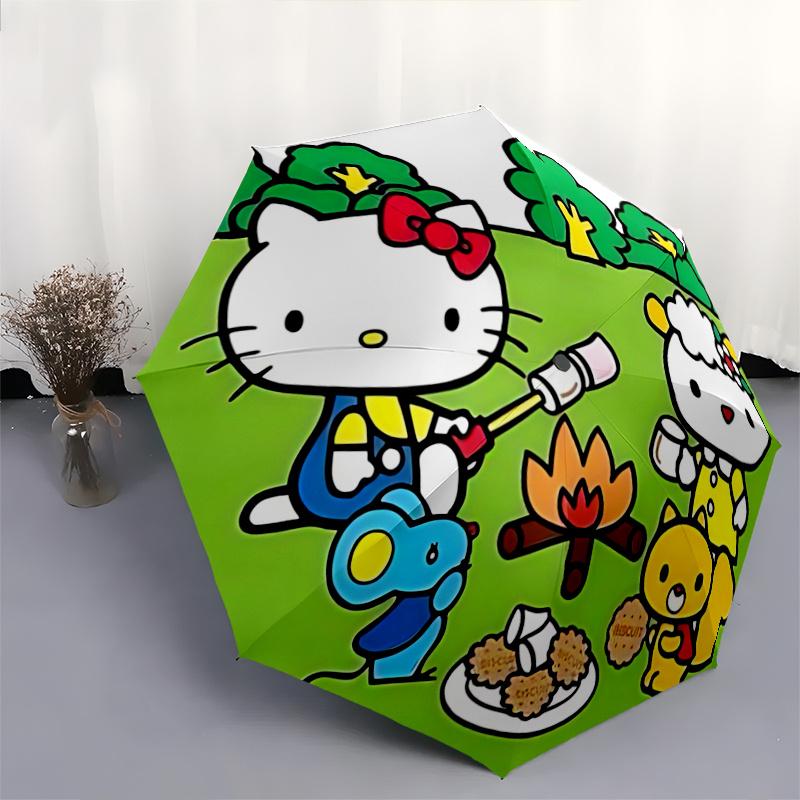 1pc Hello Kitty Automatic Opening/Closing Umbrella - Portable Three-Fold Design with 8-Bone Iron Frame - Outdoor for Fans, Travelers, Everyday Use - I