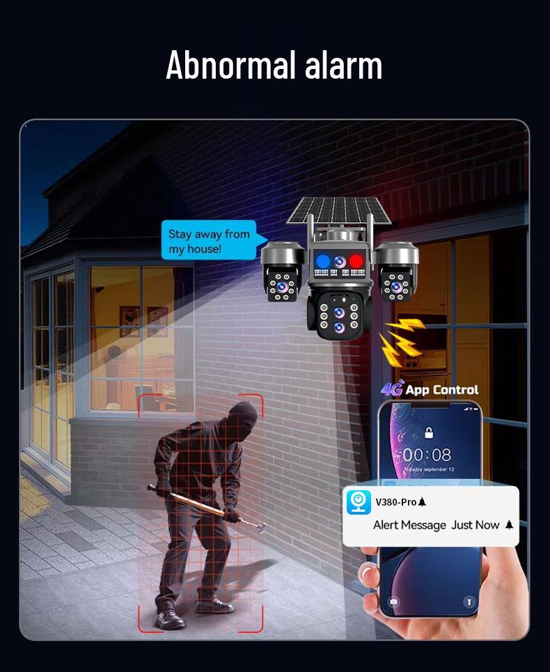 Dual Solar-Powered Multi-Lens Tracking Outdoor Surveillance Camera