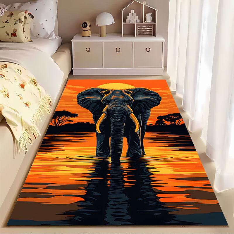 Elephant at Sunset Landscape suitable as a non-slip mat for the living room or bedroom sofa