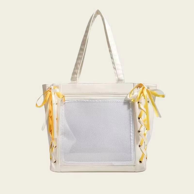 Japanese Sweet Women Ribbon Ita Bag Fashion Large Capacity Tote Bag Aesthetic Shoulder Bag Cute Lolita Girl Transparent Handbags