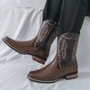 Designer Men's Retro Western Cowboy Boots Mens Fashion Patchwork Embroidery Mid-calf Leather Boot Designer Casual Shoes For Men