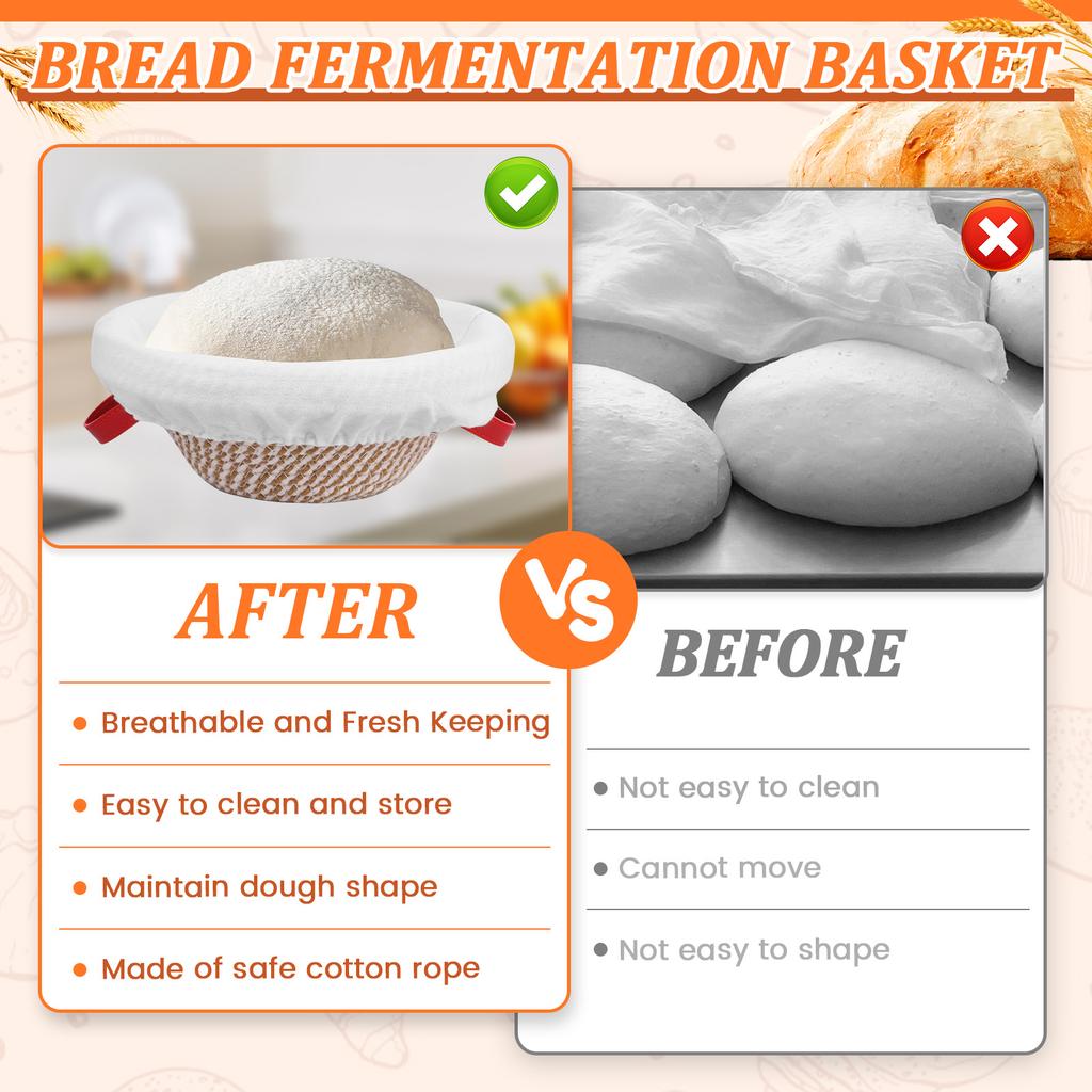 Cotton Rope Proofing Basket for Bread Baking Oval And Round Banneton Bread Basket with Liner And Cover for Homemade Sourdough