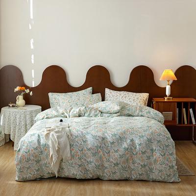 Ensemble de quatre pièces en pur coton à double fil de qualité maternelle et infantile de catégorie A, ensemble de quatre pièces en coton de style crème, drap de lit et housse de couette