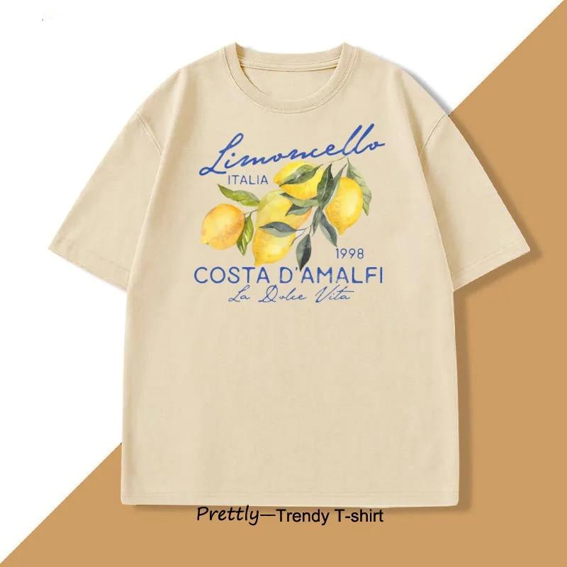 Retro Lemon Italy T-shirt Printed Short Sleeve T Shirt Women Casual Harajuku Streetwear Tee Tops Camiseta Women Summer Tees