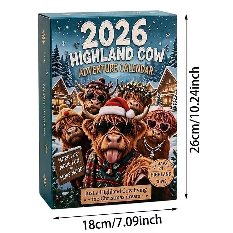 2026 Hochlandrind Adventskalender 24 Tage 3D Weihnachten Countdown Kalender Wiederverwendbar Niedlich Festival Ornamente Set Weihnachtsgeschenk