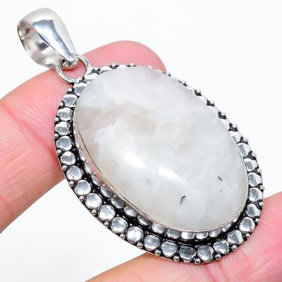 Natural Rainbow Moonstone Gemstone 925 Sterling Silver Pendant 2.29" O7b61