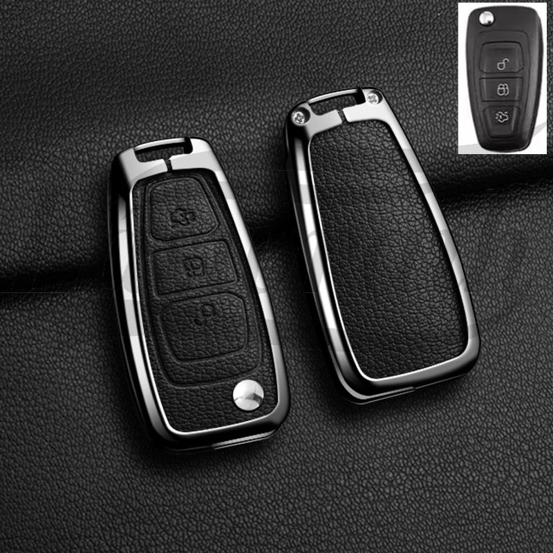 Auto Zinc Alloy Genuine Leather Key Fob Cover Case Mount Fit For Ford Fiesta Iv Focus Galaxy Fusion Mondeo Iv B-Max C-Max S-Max Kuga Ecosport