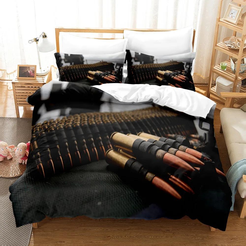 Single/Twin/Full/Queen/King Size 3D - Printed Gaming AK - 47 And PUBG Bullet - Themed Bedding Set For Adult And Kid Bedrooms