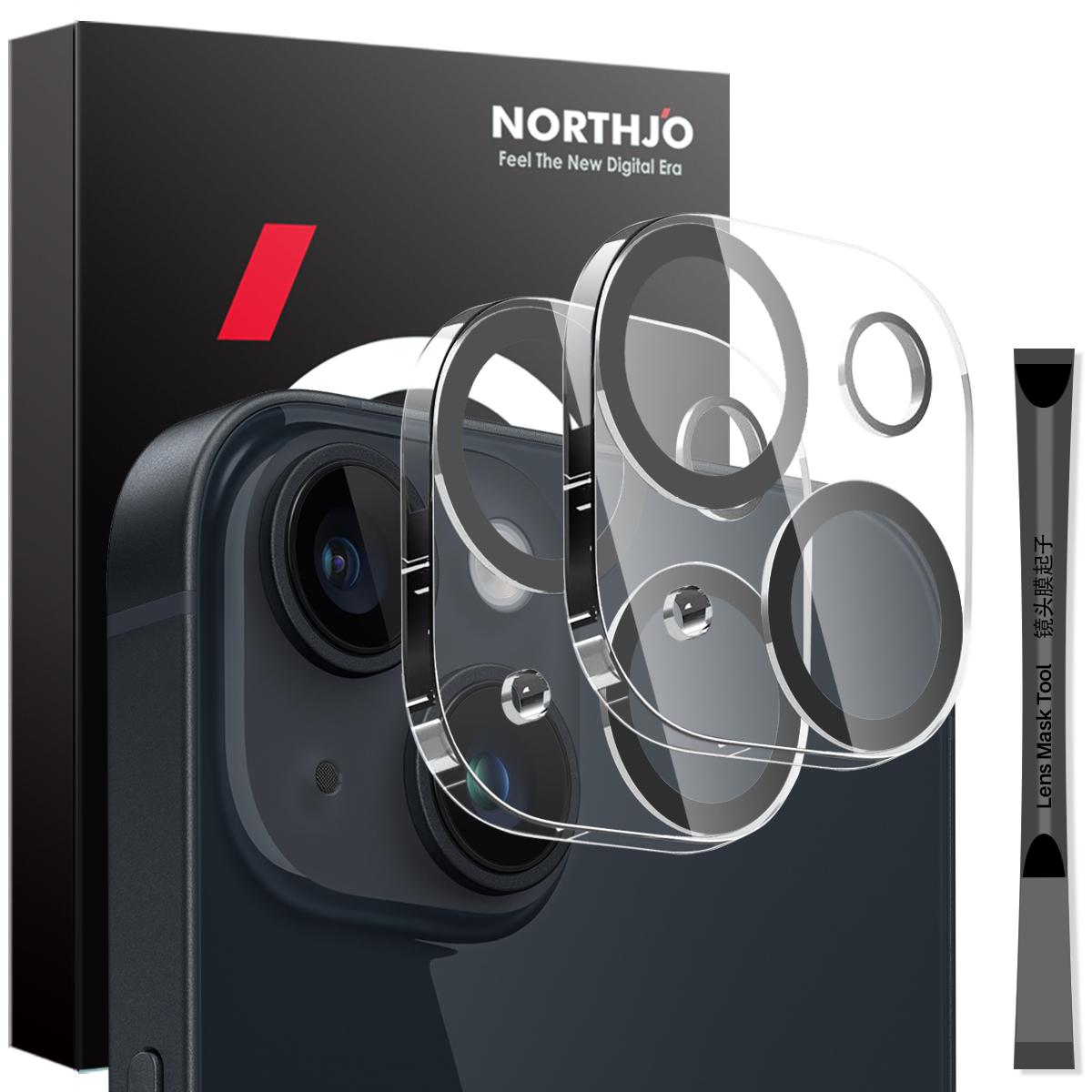 

NORTHJO 2Pcs For iPhone 14/14 Plus Camera Lens Protector Black Circles 3D Full Coverage Clear Tempered Glass Lens Film Type A