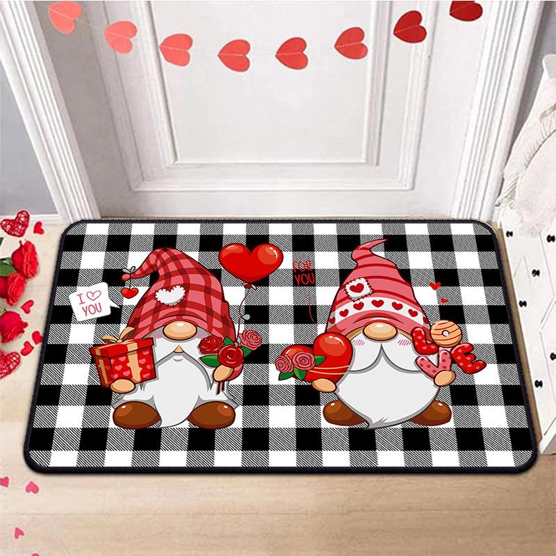 VIKAMA Valentine's Day Crystal Velvet Floor Mat Gnome Home Decoration Entrance Door Welcome Mat Love Kitchen Bedroom Rug