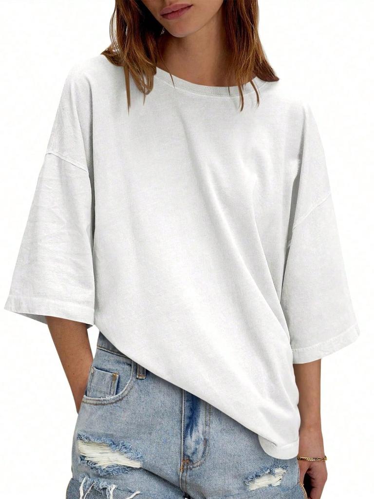 Dámské letní oversized tričko tunika s krátkým rukávem a kulatým výstřihem, krabicový top