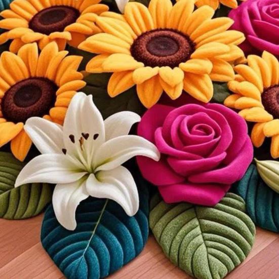 Sunflower Floor Mat Non-Slip Living Room Rug Farmhouse Area Rug Decorative Flower Carpet for Bedroom Playroom Bathroom