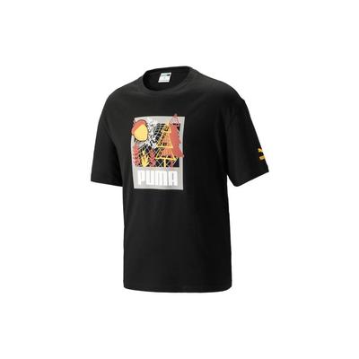 Cartoon Pattern Logo Print Casual Round Neck Short Sleeve T-Shirt Men Tops Black 538776-01