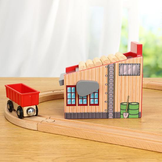 Wooden Lumber Yard Blocks Car Kit Model Kids Toy Train Track Scene Accessories
