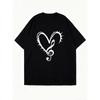 Oversized T Shirt Black Heart And Musical Note Print Casual Streetwear For Women