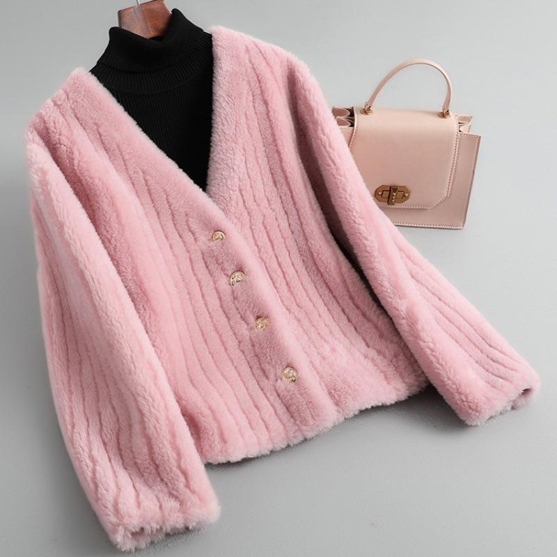 

Новое овечье флисовое короткое меховое молодежное пальто с воротником из ягненка, зимнее пальто с V-образным вырезом, флисовое цельное повседневное женское пальто L