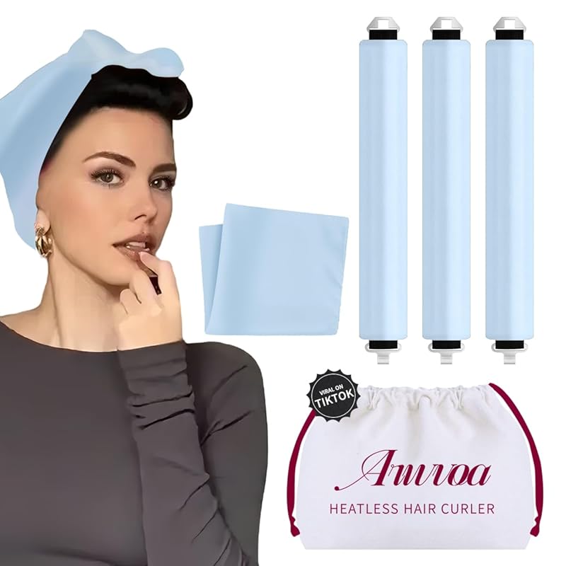 Heatless Hair Curler Heatless Curls Overnight Heatless Blowout with Luxury Cloth Bag satin Scarf, Curling Rod Headband to Sleep in No Heat Curling 3Rods