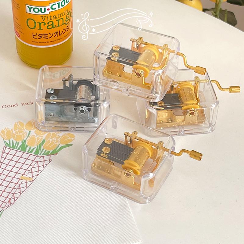 1pc Mini Creative Acrylic Music Box Hand Windup Metal Movement Octave Box Transparent Birthday Valentine's Day New Year Gift