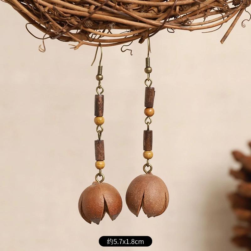 

Ретро серьги с растениями, нишевый дизайн, желудь, сосновая шишка, длинные литературные серьги ручной работы с фруктами для женщин