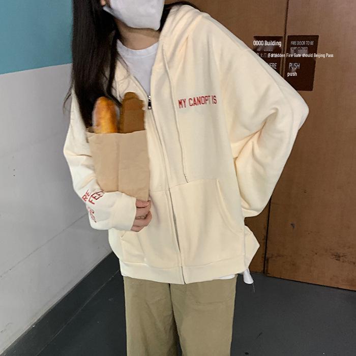 2023 Autumn/Winter American Retro Oversized Hooded Zip-Up Sweatshirt Jacket