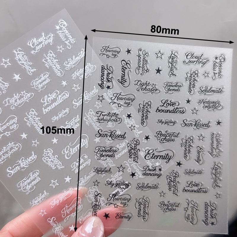 Black White Nail Stickers with Letters 3D Angel Wings Alphabet Mixed Styles Nail Decals for Professional Manicure Sets