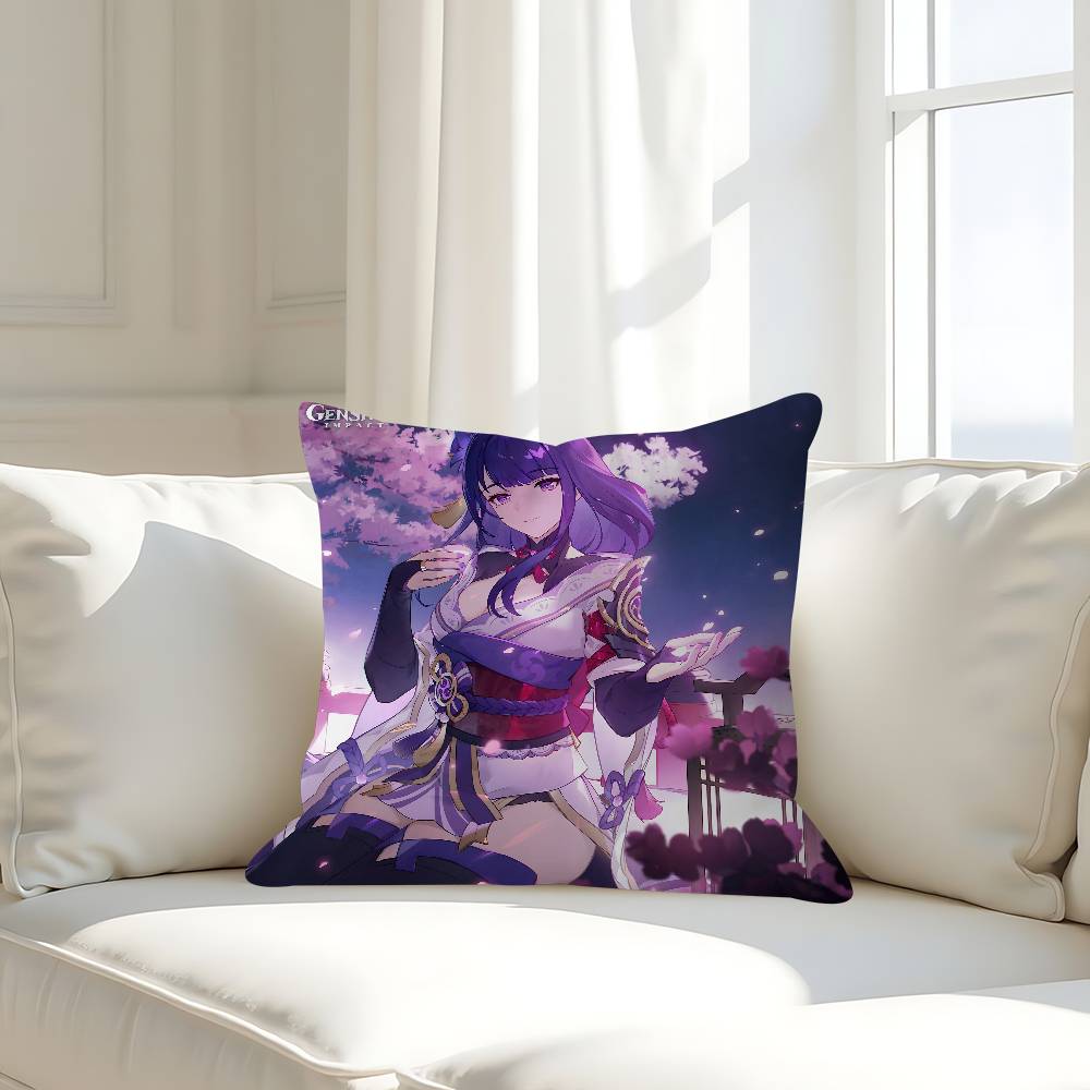 G-Genshin Impact Raiden Shogun Kissenbezug Abnehmbarer Waschbarer Kissenbezug – Ganzjahres Weiches Leinen