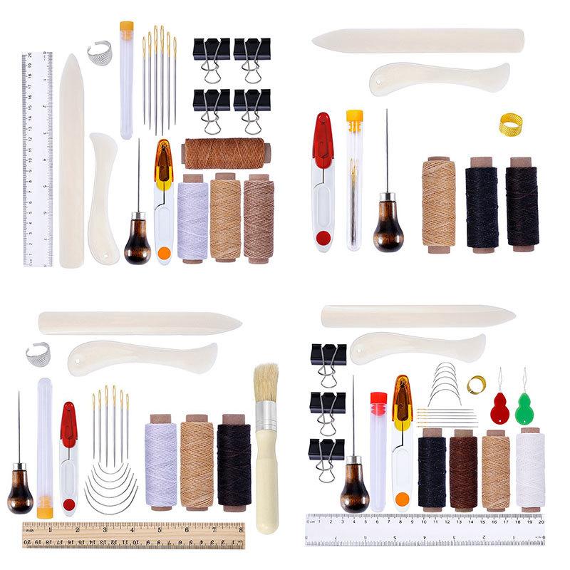 DIY Leather Craft Hand Tools Set for Sewing Stitching Stamping Carving Leather Working Tool Basic Leather Sewing Tools