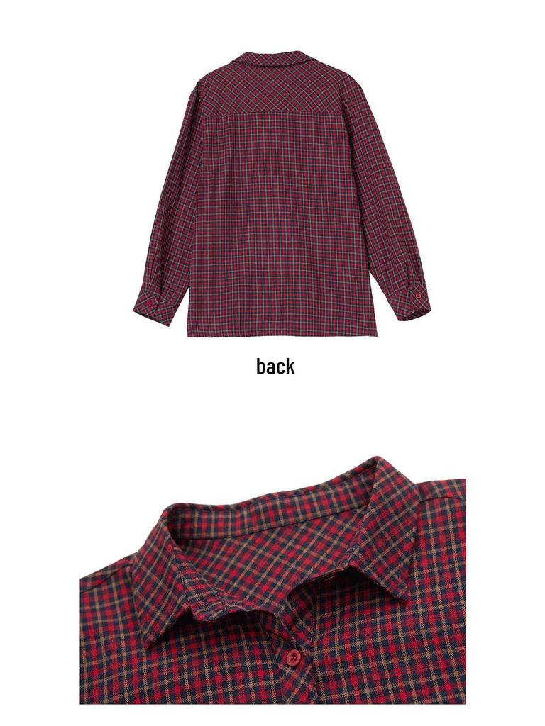 2025 New Autumn Plaid Cotton Shirt for Middle-Aged & Elderly Women - Plus Size, Turn-Down Collar, Cotton Linen