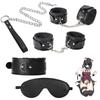 Ninonly SM Goods SM Set Restraints 5 Piece Set Handcuffs Leg Shackles Eye Mask Collar Chain SM Play Adjustable Rut Relief (Black)