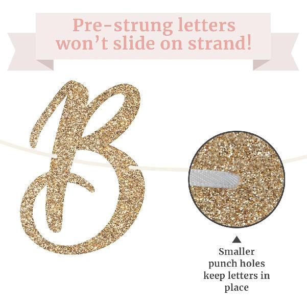 Pre-strung Bride To Be Banner - No DIY - Gold Glitter Bachelorette Bridal Party Banner In Script - Pre-strung Garland On 6 Ft Strand - Gold Bridal