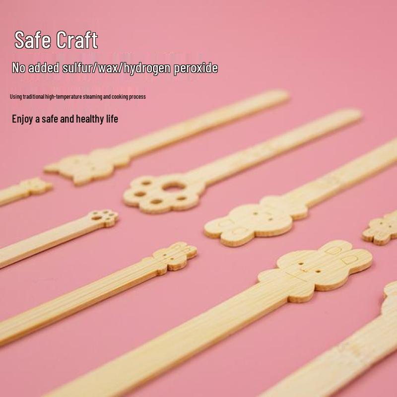 Disposable Bamboo Ice Cream Sticks with Cartoon Animal Design and Ambidextrous Logo Tanghulu Skewer
