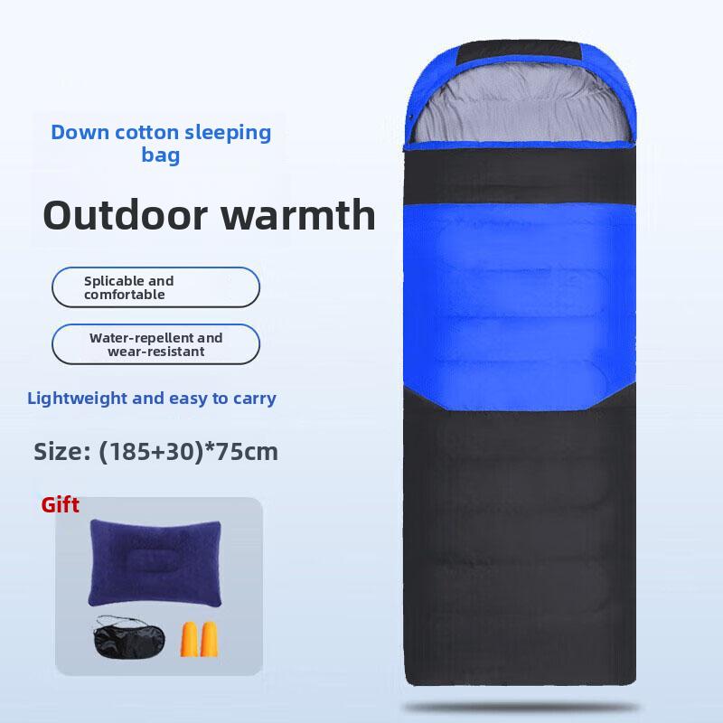 

Уличный теплый спальный мешок с утеплителем из пуха и хлопка для путешествий, сна, кемпинга в холодную погоду, для пеших походов и кемпинга синий
