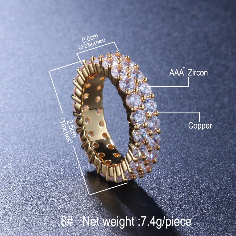 Trend Double-row Zircon Ring, Men's and Women's Ring, Couple's Jewelry, Nightclub Ring, Evening Reception Accessories