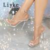 Mode Liyke Sommer Mode Clip Eckige Zehe Plexiglas Klar Hohe Absätze Sexy Damen Flip Flops Sandalen Jelly PVC Transparent Schuhe Größe 42