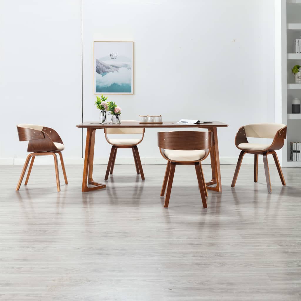 Dining Chairs 4 Pcs Cream Colored Bentwood Frame and Artificial Leather