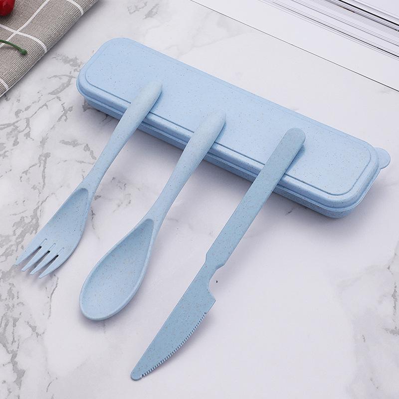 

Модный набор столовых приборов, дорожный набор столовых приборов, портативная посуда с футляром, набор ложек, вилок, ножей синий