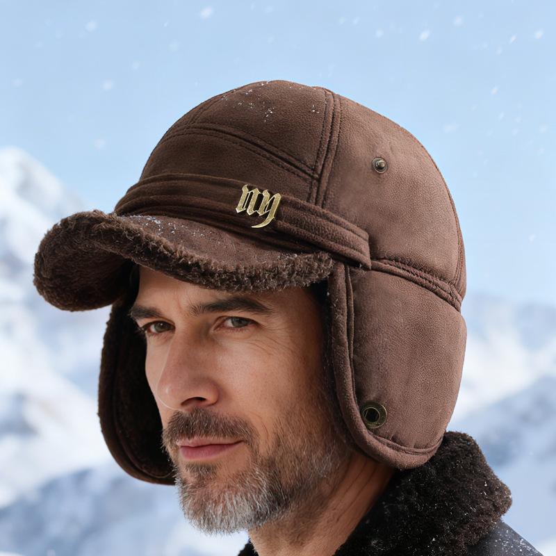 Autumn Winter Woolen Baseball Cap Outdoor Velvet Thick Cap Middle-Aged Men's Warm Ear Protection Bomber Hat