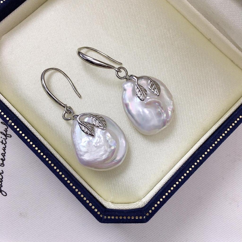 Baroque Pearl Leaf Earrings - Natural Freshwater Pearl Ear Hooks
