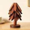 Non-Slip Cup Coaster Set Creative Wooden Christmas Tree Shaped Trivet Insulation Coaster 4pcs Foldable Kitchen Placemat