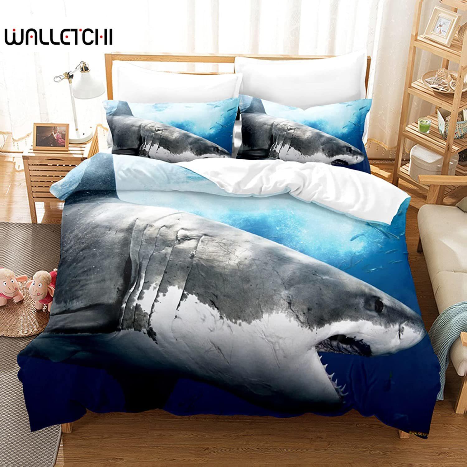 

Shark Duvet Cover Set Microfiber Hawaiian Beach Theme Bedding Set Underwater Ocean Sea Themed Double Queen King Size Quilt Cover EU single(135x200cm)
