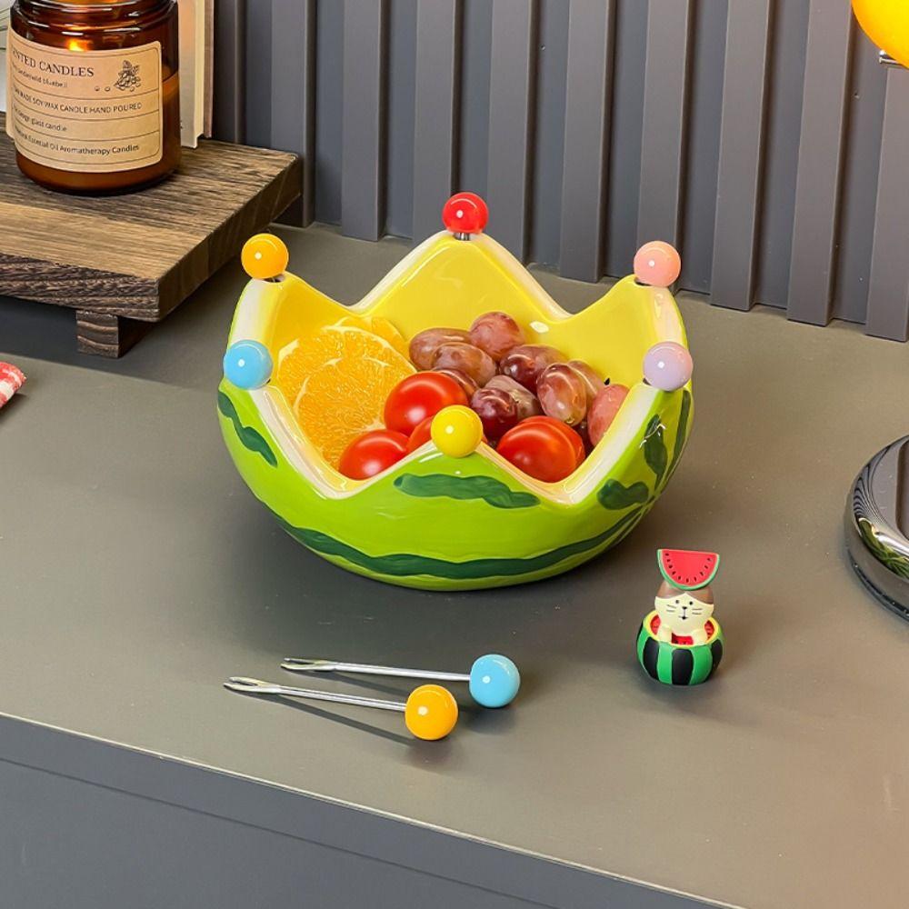 Cute Watermelon Shape Fruit Plate Large Capacity Storage Plate Dessert Salad Bowl  Food Picks