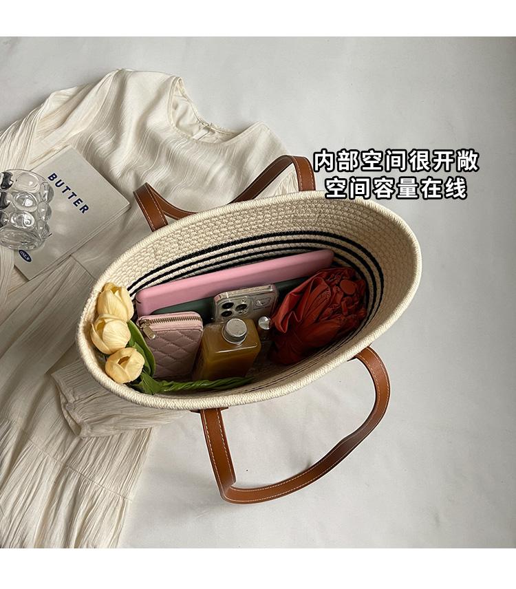 Large Capacity Straw Woven Shoulder Bags for Women Beach Vacati Ladies Handbags Casual Striped Commuter Female Bucket Tote