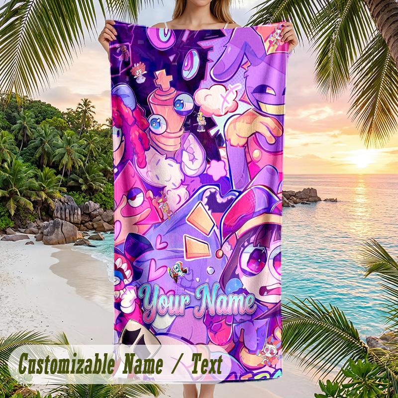 The Amazing Digital Circus Beach Towel, Personalized Custom Text, Quick Dry Soft Large Towel For Swimming Pool Travel