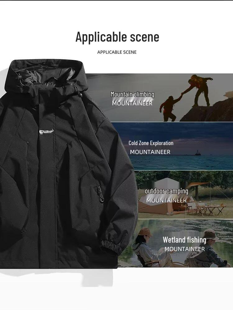 Men's Spring 2024 American Windbreaker: Mountain-Style, Outdoor, Three-Proof, Casual, Loose-Fit Hooded Jacket