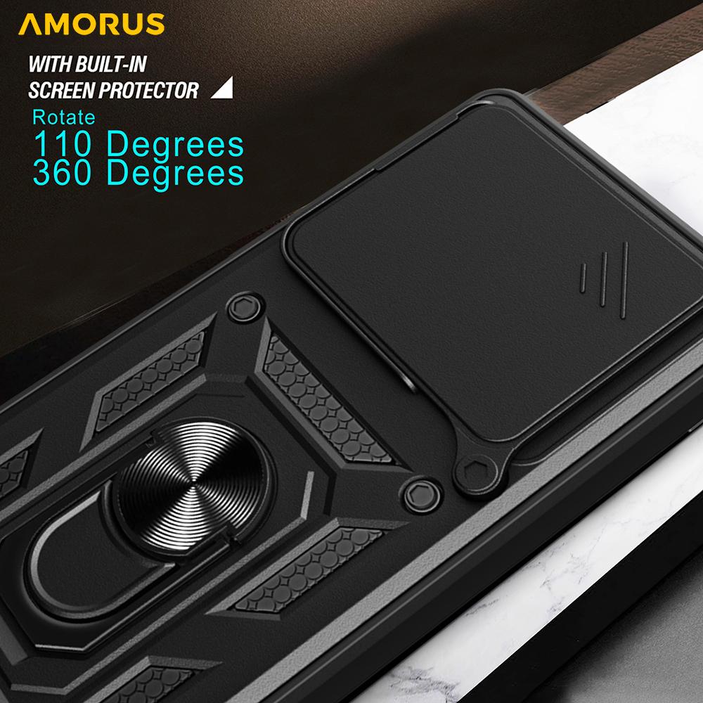 AMORUS For Motorola Edge 60 Pro 5G Case Kickstand PC+TPU Phone Cover with Camera Lens Slider